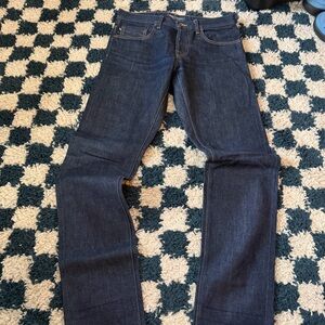 Suitsupply x Baldwin mens 31 Selvaged slim cut mid rise raw denim blue jeans EUC